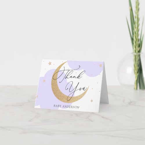 Moon and Stars Purple Baby Shower Thank You
