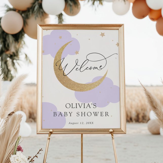 Moon and Stars Purple Baby Shower Welcome Sign (Creator Uploaded)