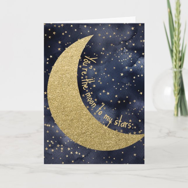 Moon and Stars Romantic Love Holiday Card (Front)