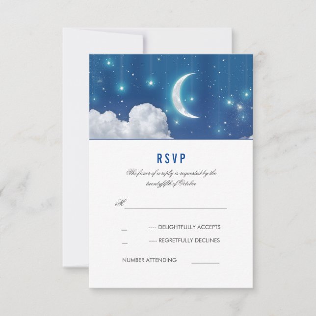 Moon and Stars Romantic Wedding RSVP Card (Front)