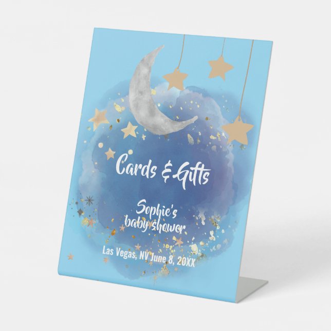 Moon And Stars Royal Blue Gold Cards & Gifts Pedestal Sign (Front)