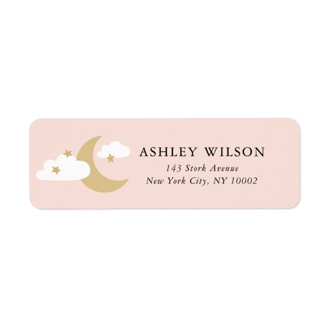 Moon and Stars Script Modern Minimal Gold and Pink Label (Front)