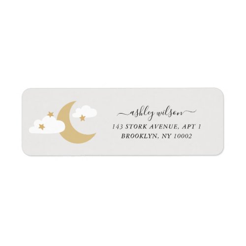 Moon and Stars Script Modern Script Gold and Gray Label