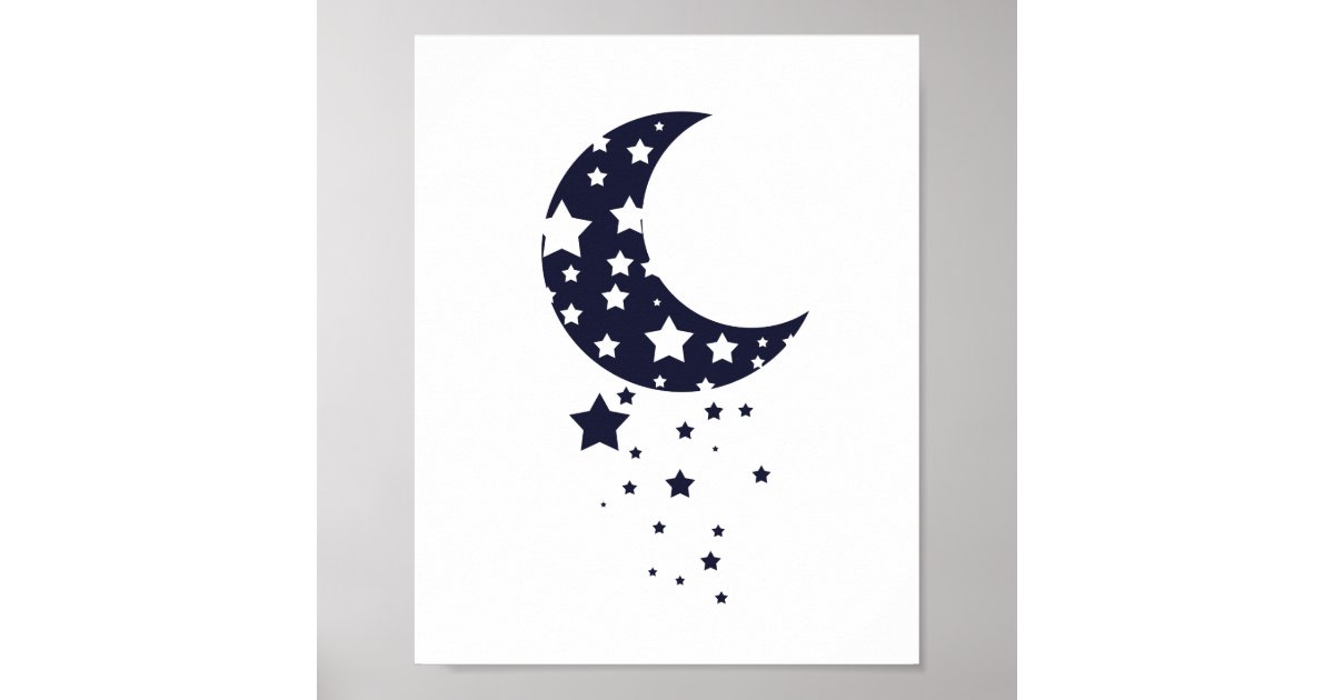 Moon And Stars Silhouette In Dark Blue Poster Zazzle Com