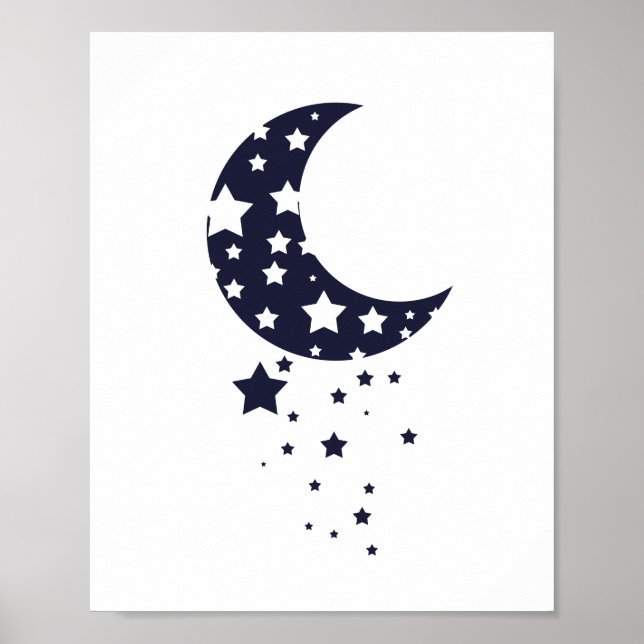 Moon and Stars silhouette in dark blue Poster (Front)