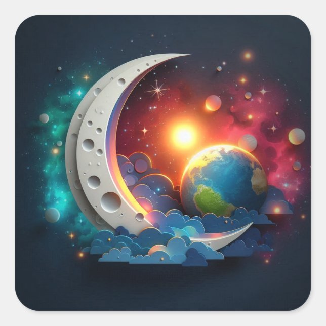Moon and Stars Square Sticker (Front)