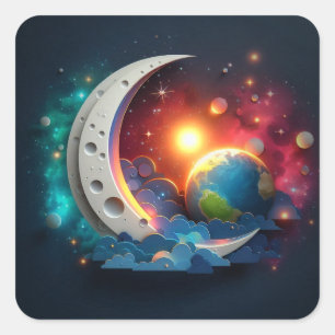 Moon and Stars Square Sticker