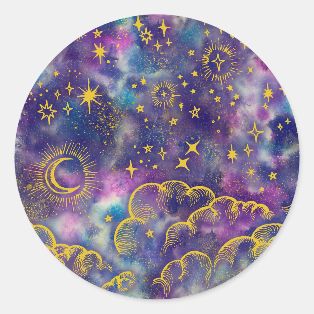 "Moon and Stars" Sticker (GoldEtc) Zazzle