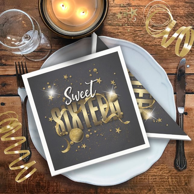 Moon and Stars Sweet 16 Gold/Blk ID788 Napkins (Creator Uploaded)