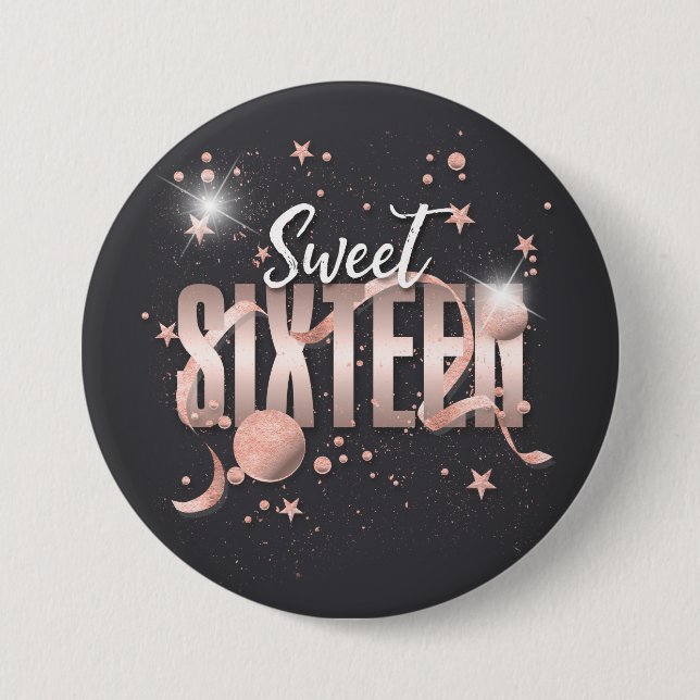 Moon and Stars Sweet 16 Rose Gold/Blk ID788 Button (Front)