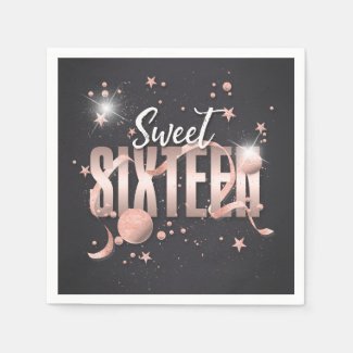 Moon and Stars Sweet 16 Rose Gold/Blk ID788 Napkins