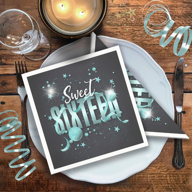 Moon and Stars Sweet 16 Teal/Blk ID788 Napkins (Creator Uploaded)