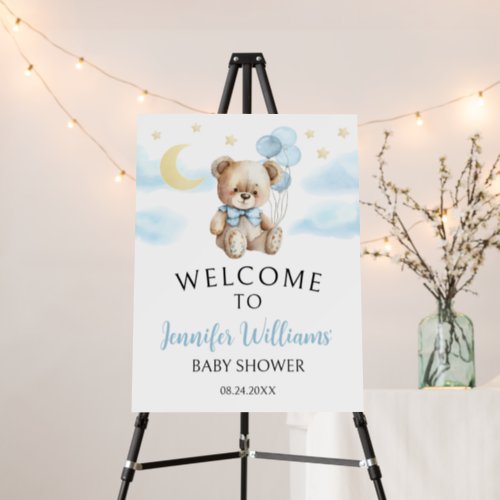 Moon and stars teddy bear baby shower welcome sign