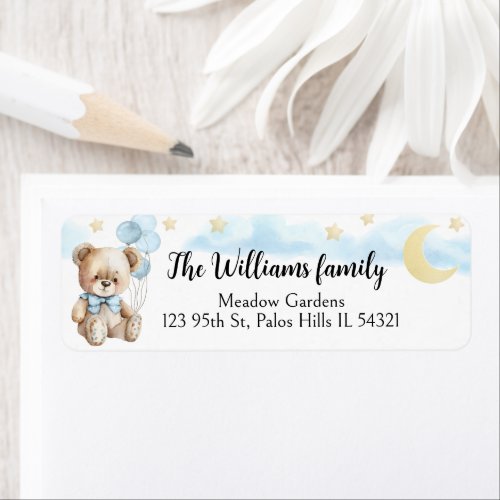 Moon and stars teddy bear return address labels