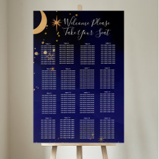 Moon and stars theme seating chart foam board
