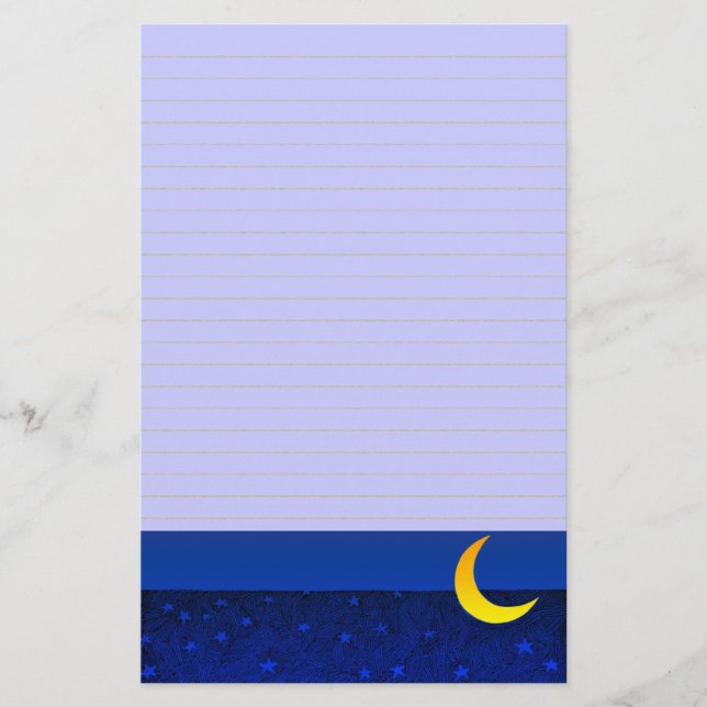 Moon and Stars Vintage Art Lined Stationery (Front)