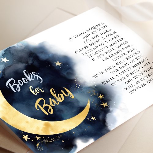 Moon and Stars Watercolor Books for Baby Shower Enclosure Card