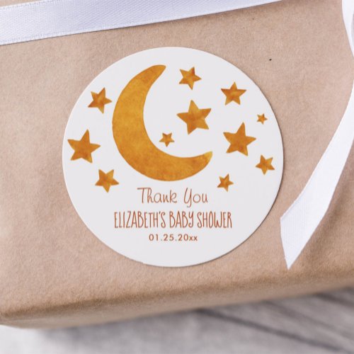 Moon and Stars Watercolor Whimsical Baby Shower  Classic Round Sticker