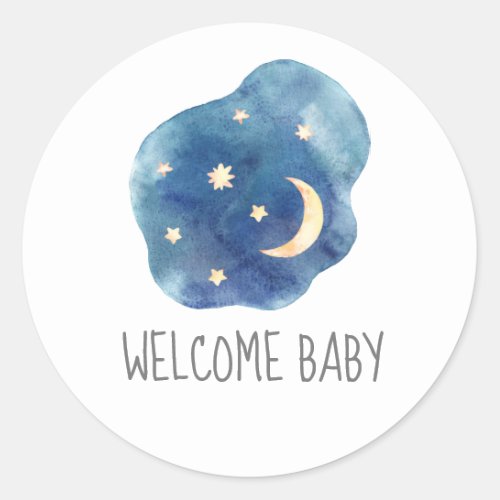 Moon and Stars Welcome Baby Shower Sticker