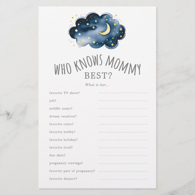 Moon and Stars Who Knows Mommy Best Trivia Game  Flyer (Front)
