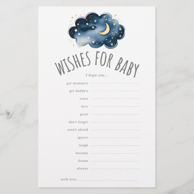 Moon and Stars Wishes for Baby Shower Advice Card Flyer (Front)