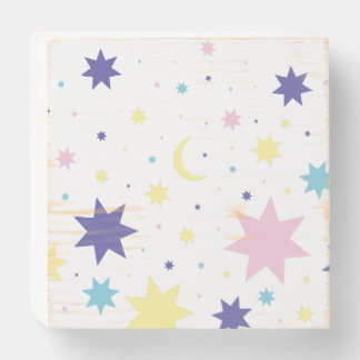 Moon and stars. wooden box sign