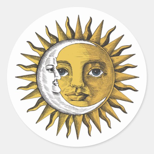 Moon and Sun  Classic Round Sticker