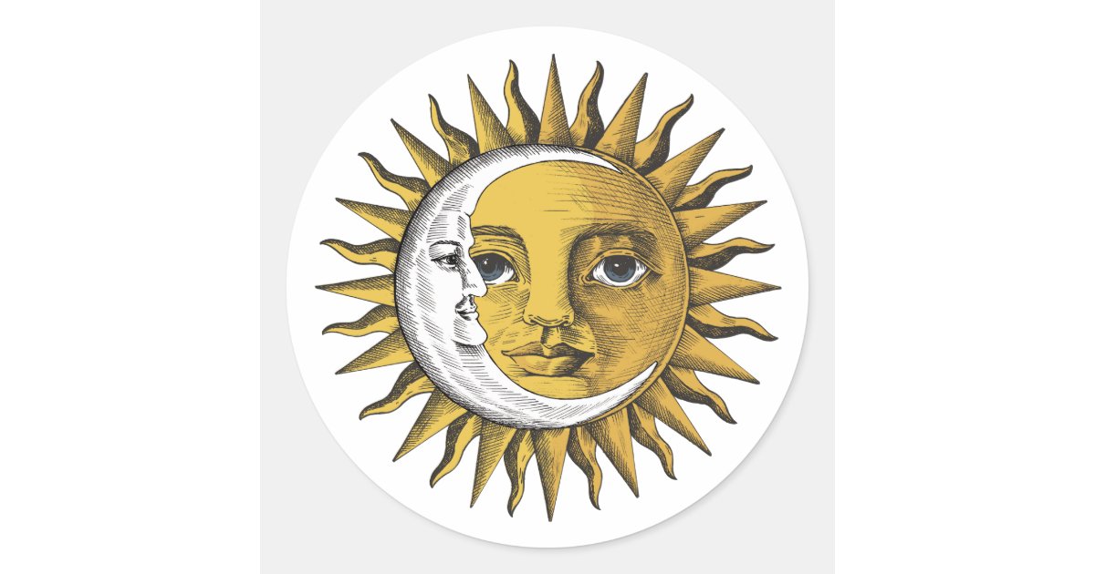 Moon and Sun Classic Round Sticker | Zazzle