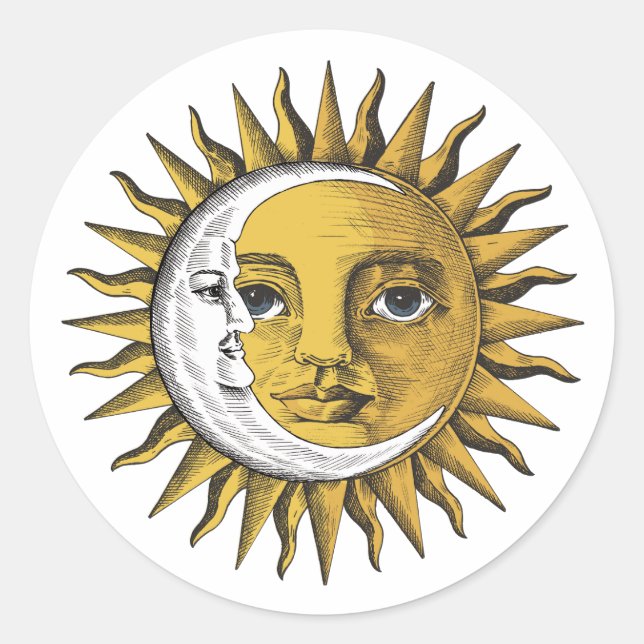 Moon and Sun  Classic Round Sticker (Front)