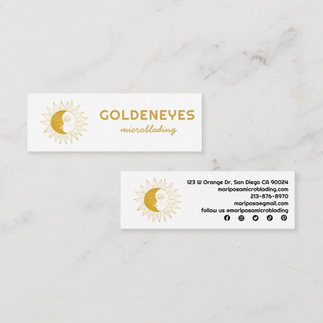 Moon and Sun Elegant Esthetician Beauty Salon Gold Mini Business Card (Front/Back)