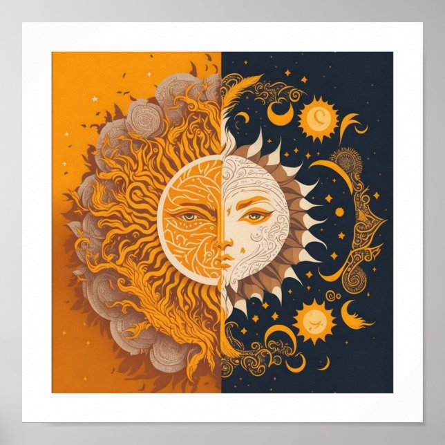 Moon and Sun , esoteric, Astrology boho fan Poster (Front)