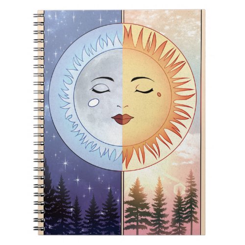 Moon and Sun retro modern school Notebook