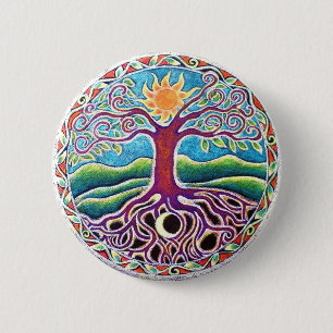 Moon and Sun Tree of Life Mandala Button