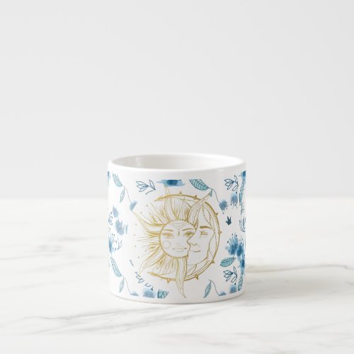 Moon and sun Vintage style illustration Blue Espresso Cup