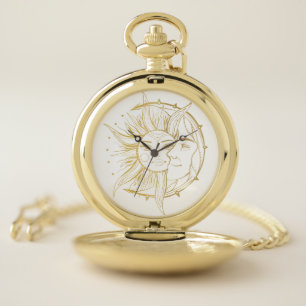 Moon and sun. Vintage style tattoo illustration Pocket Watch