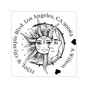 Moon and sun. Vintage style tattoo illustration Self-inking Stamp