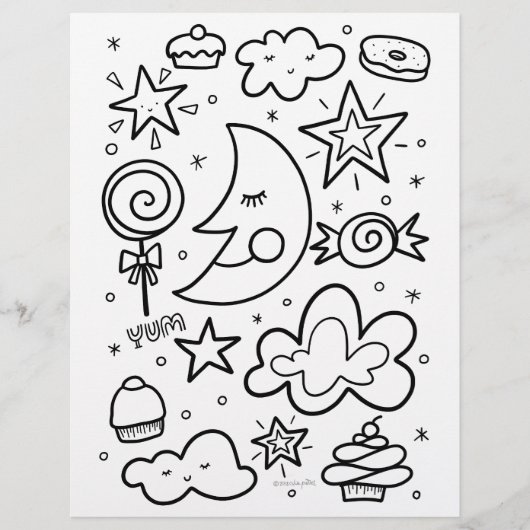 Moon and Sweets Coloring Page (Front)