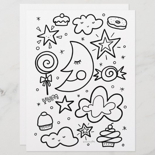 Moon and Sweets Coloring Page (Front/Back)