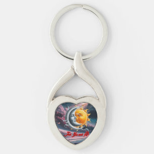 Moon and the Sun dancing together on a  Keychain