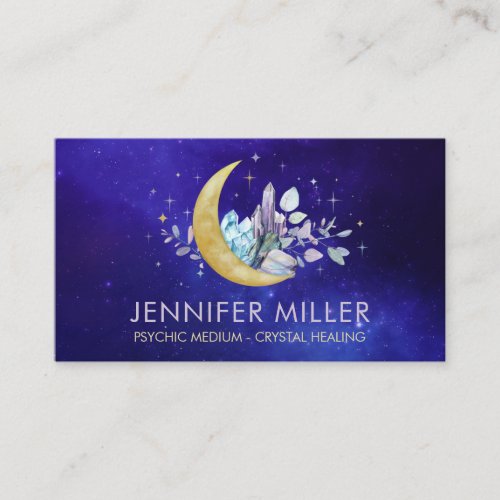 Moon and  Watercolor Crystals Business Card