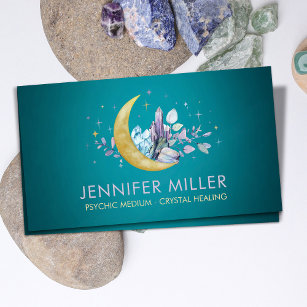 Moon and  Watercolor Crystals Business Card