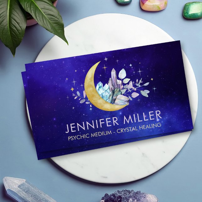 Moon and  Watercolor Crystals Business Card (Creator Uploaded)