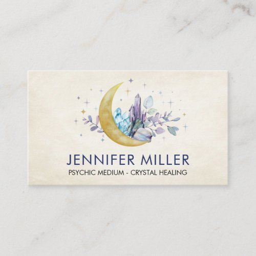 Moon and  Watercolor Crystals Business Card