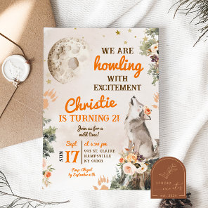Moon and Wolf Howling Birthday Girl Invitation