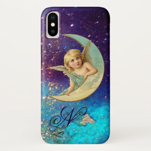 MOON ANGEL IN BLUE GOLD SPARKLES Monogram iPhone X Case