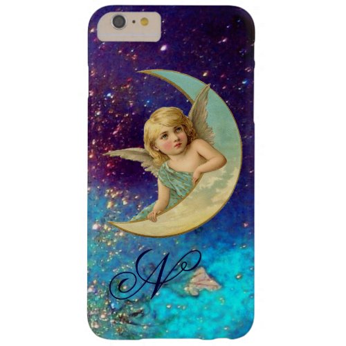 MOON ANGEL IN BLUE GOLD SPARKLES Monogram Barely There iPhone 6 Plus Case