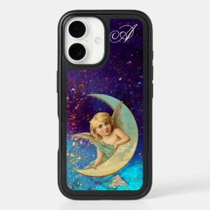 MOON ANGEL IN BLUE GOLD SPARKLES Monogram iPhone 16 Case