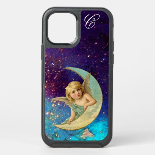 MOON ANGEL IN BLUE GOLD SPARKLES Monogram OtterBox Symmetry iPhone 12 Case