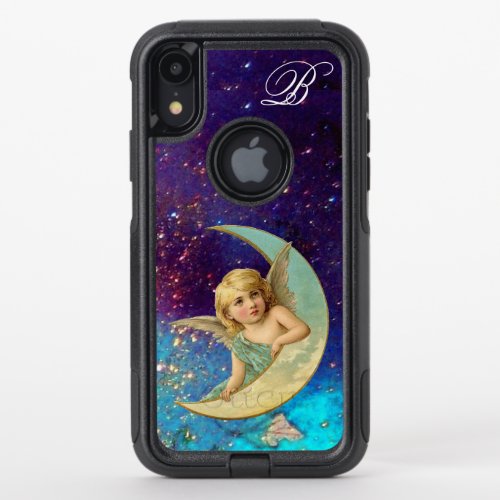MOON ANGEL IN BLUE GOLD SPARKLES Monogram OtterBox Commuter iPhone XR Case