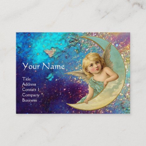 MOON ANGEL IN BLUE GOLD YELLOW SPARKLES BUSINESS CARD